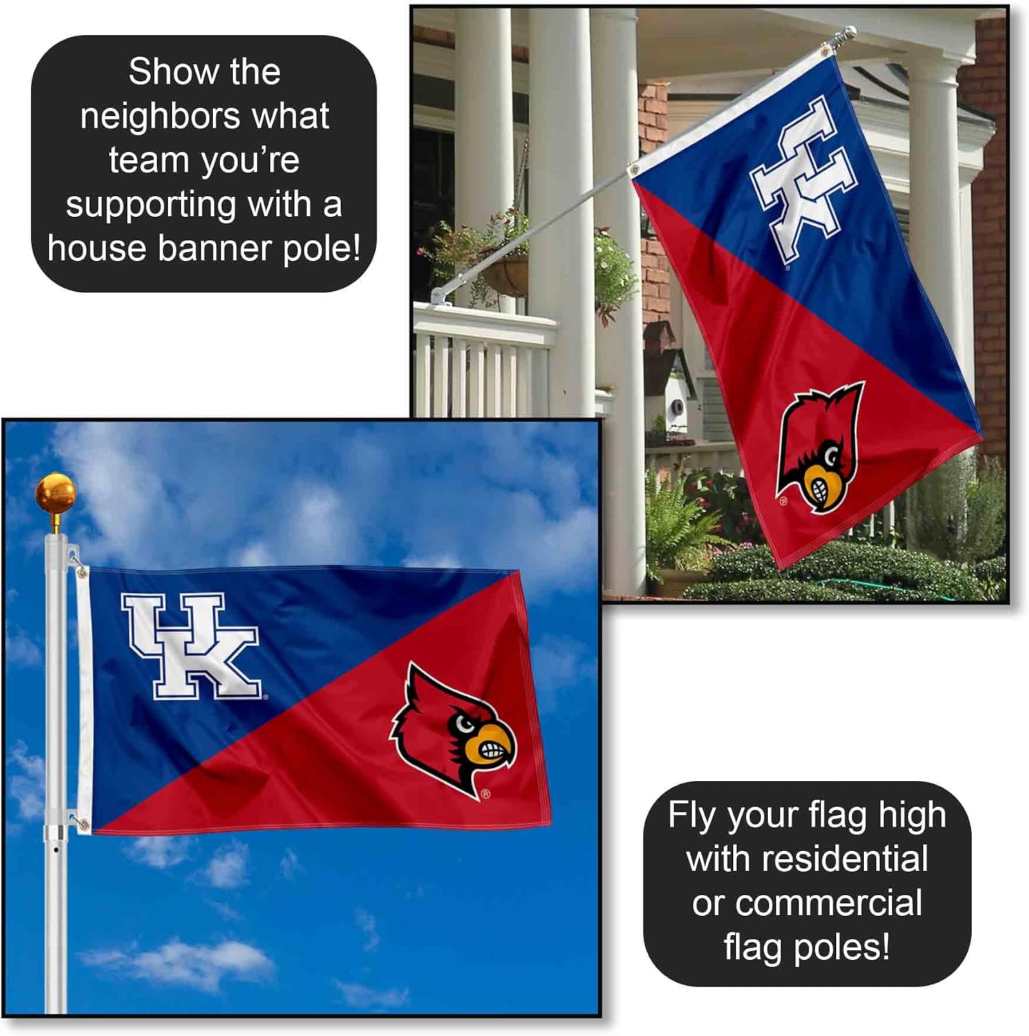 Kentucky vs Louisville House Divided 3x5 Flag Rivalry Banner Flag