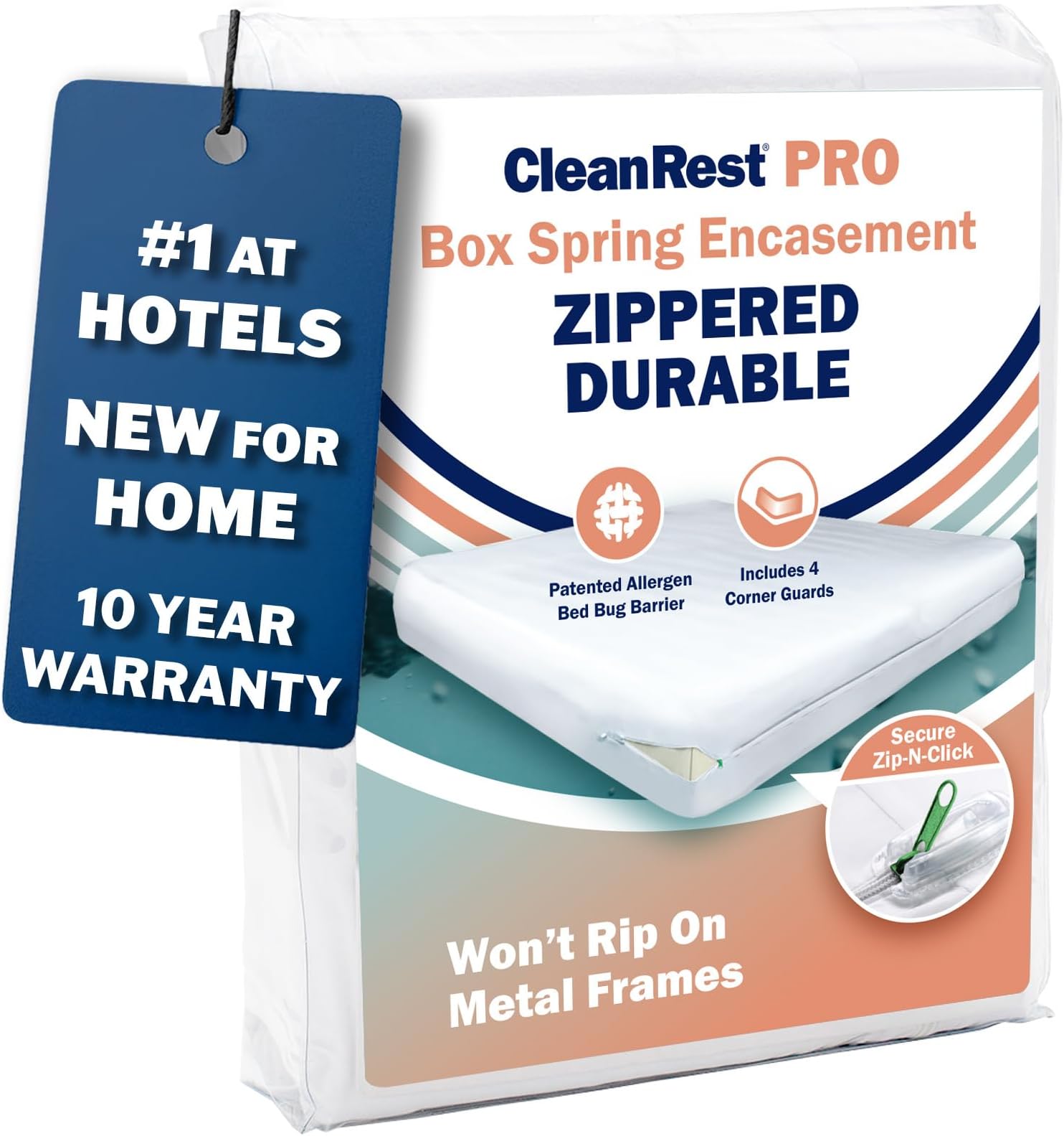 CleanRest PRO Box Spring Encasement - Ultimate Defense Against Allergens, Dust Mites, and More - Water Resistant, MicronOne Allergen Barrier, Zip-N-Click (Queen)