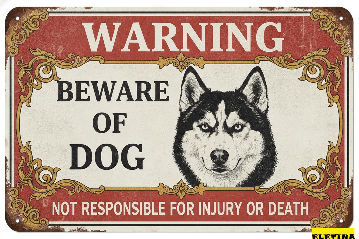 Personalized Sign for Man Cave Beware Of Dog Husky Metal Warning Beware Of Dog S Fence Outdoor Farm Garden Gate Home Yard Decor 8x12in Private Property Decorative