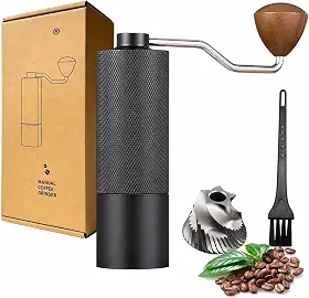 Moedor de Café Manual Premium, Preto, Aço Inoxidável, 17,5x5cm, Rebarba Cônica Ajustável, para Expresso e Prensa Francesa