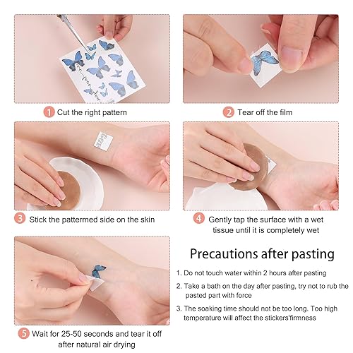 Miniatura 7 de 14 hojas de calcomanías temporales de brillo brillante con mariposa con purpurina para mujeres y niñas, perfectas para decoración de maquillaje de