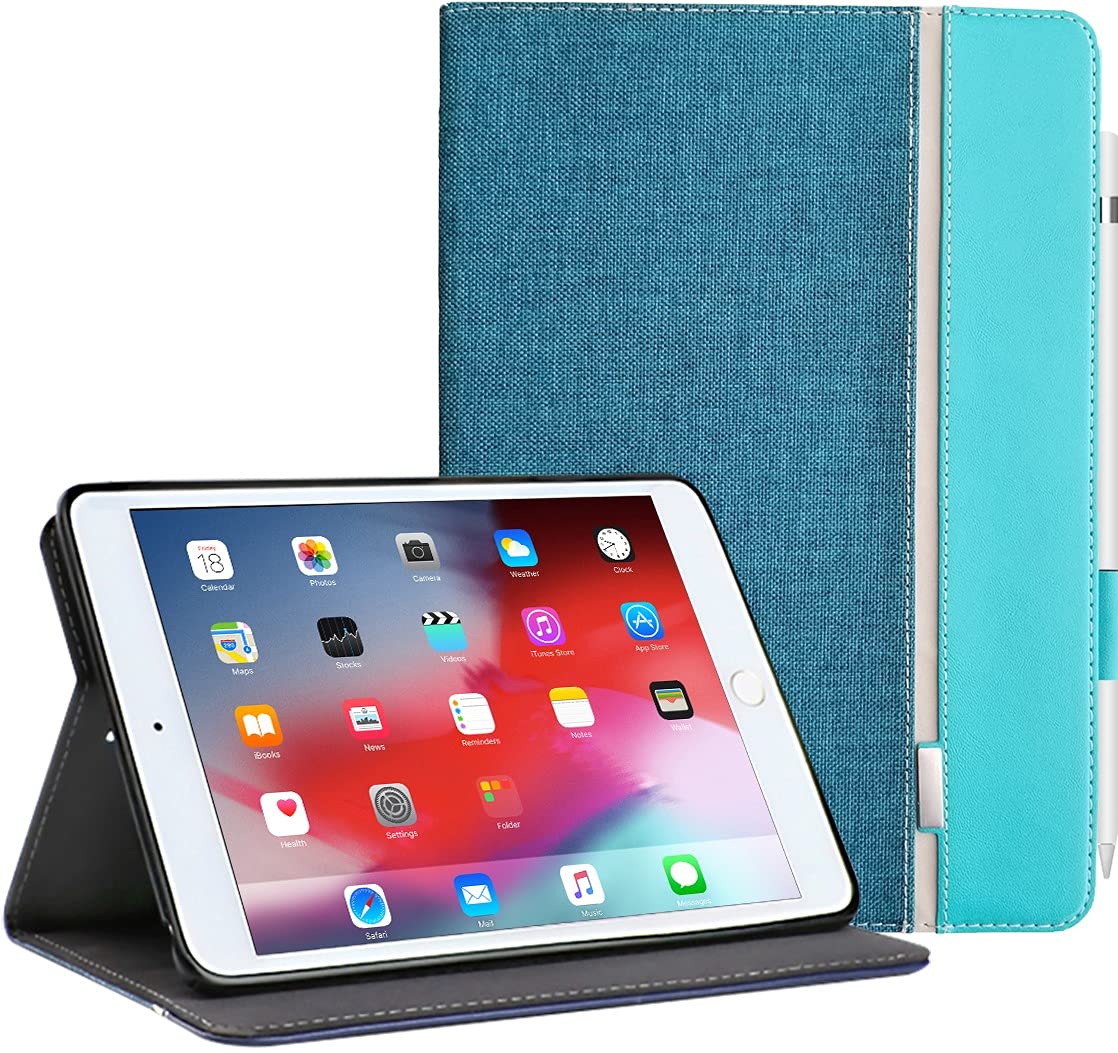 Caseelo Book Style Flip Case for iPad 7.9″ Mini 1/2 / 3/4 / 5 Gen [A1432 A1454 A1455 A1489 A1490 A1491 A1599 A1600 A1538 A1550 A2124 A2126 A2133] with Pencil Support – Light Blue
