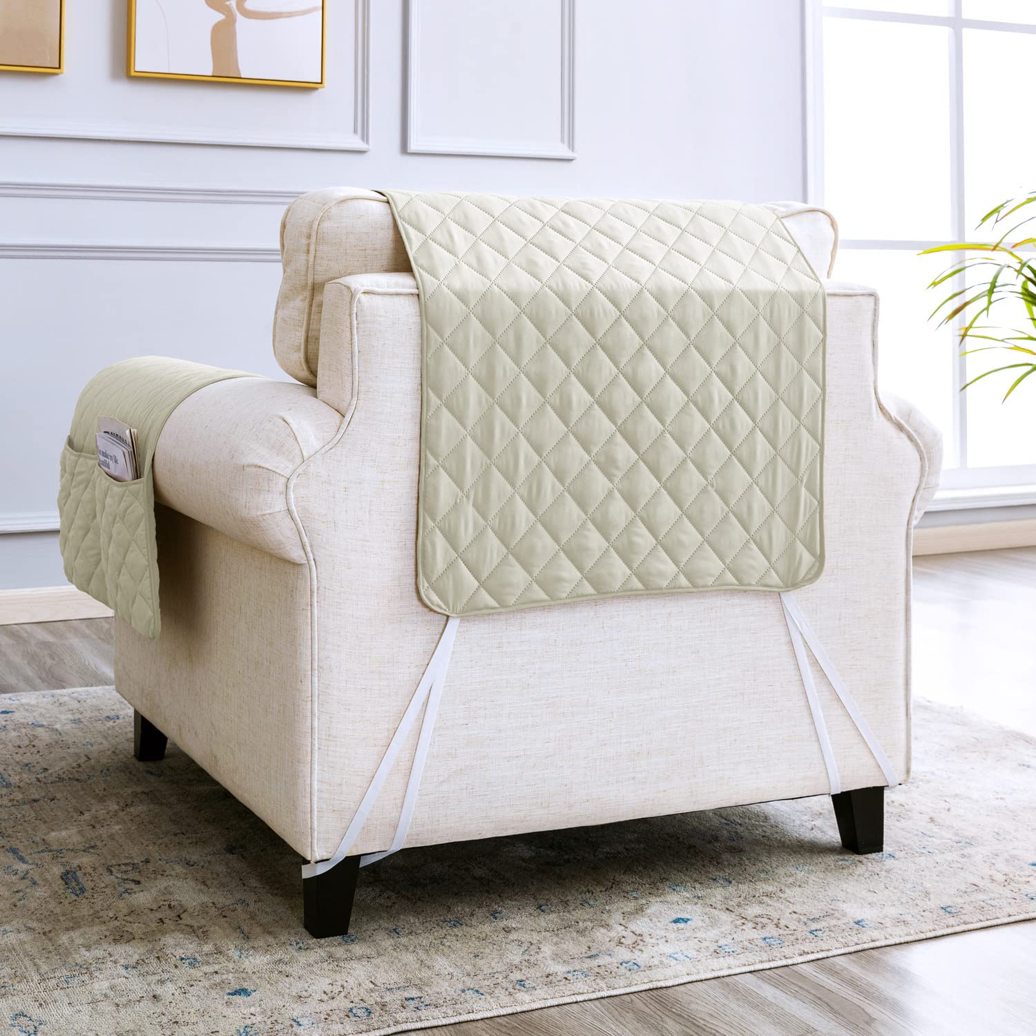 sevi's Copripoltrona 1 Posto con Braccioli - Copripoltrona Relax Reclinabile Impermeabile - Reversibile - Antigraffio Gatto - Antimacchia - OEKO-TEX - Copri Divano (1 Posto, Bianco Crema)