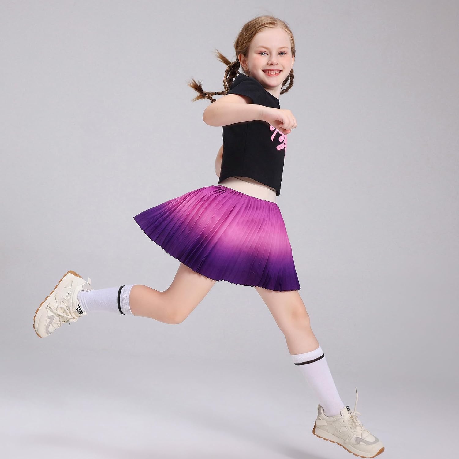 Girls' Gradient Print Skorts with Built-in Shorts | High Waisted Adjustable Skater Skirt for School & Play | Age 5-12 Years