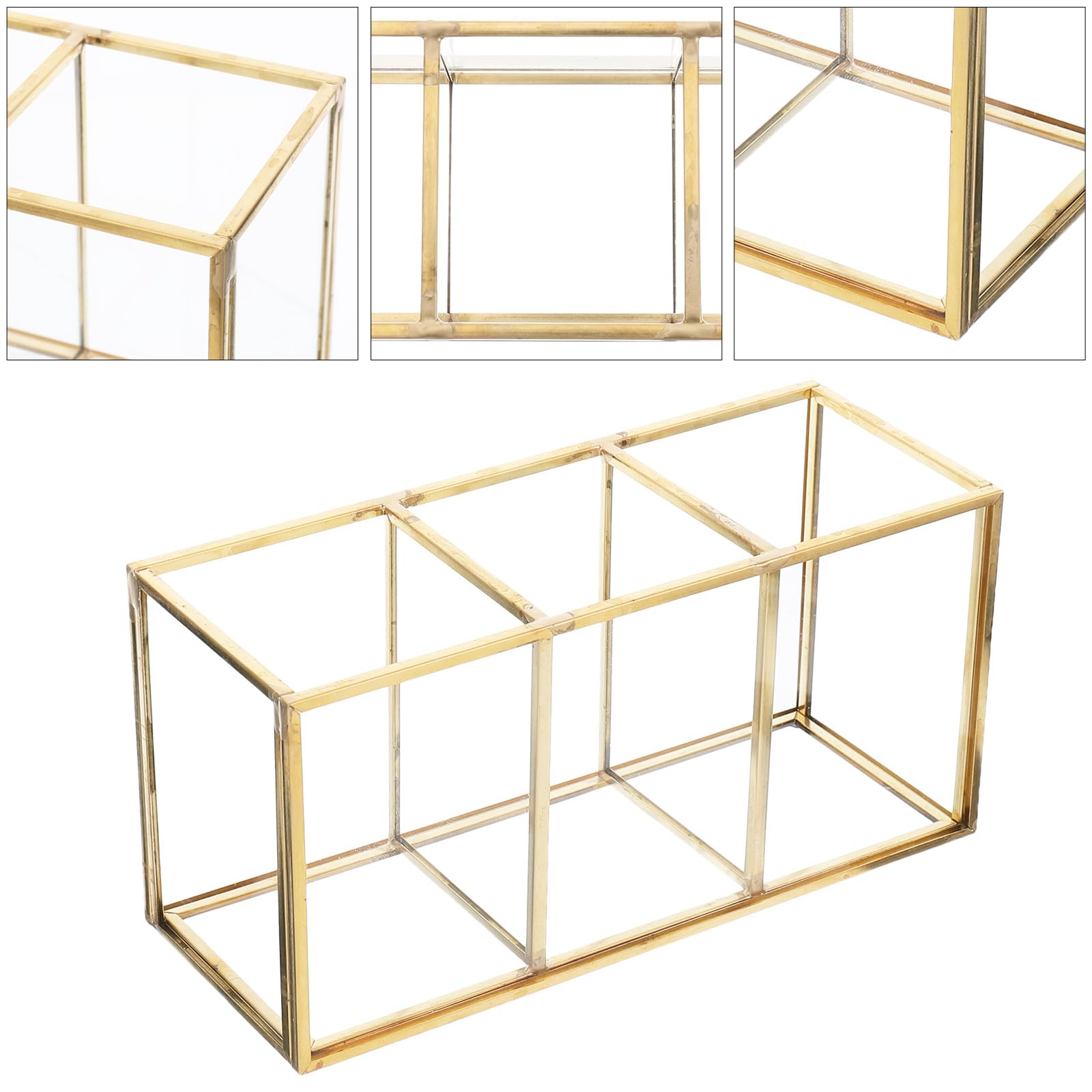 SOLUSTRE Kosmetikaufbewahrungsbox mit Legierung in Gold Stabil und Leicht zu Reinigen Elegantes Design aus Glas für Make Up und Schmuck dem Schminktisch