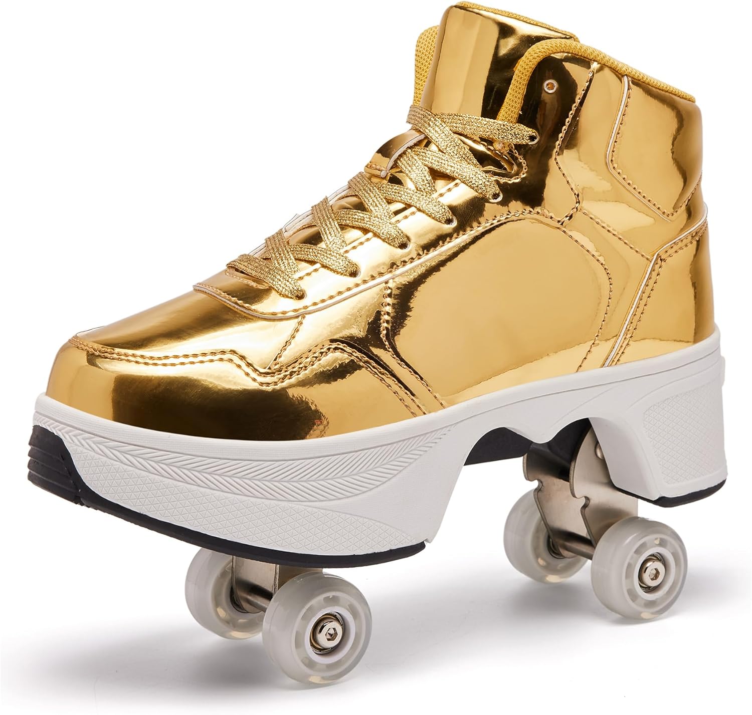4 Wheel Pop-Up Roller Skate Shoes for Women Men Girls Boy Fashion Outdoor Indoor Quad-Skates for Kids & Adults