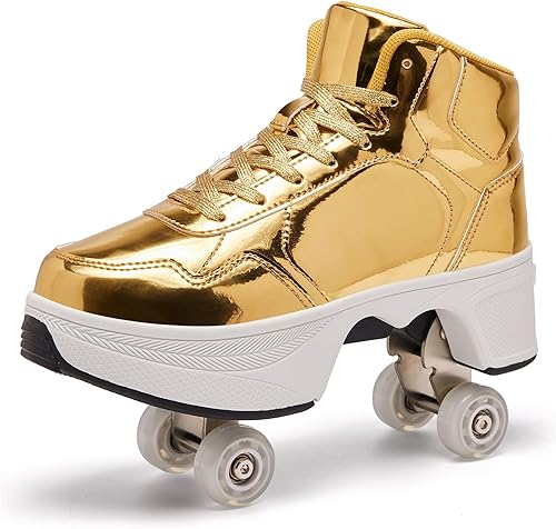 Miniatura 10 de 4 Wheel Pop-Up Roller Skate Shoes for Women Men Girls Boy Fashion Outdoor Indoor Quad-Skates for Kids & Adults