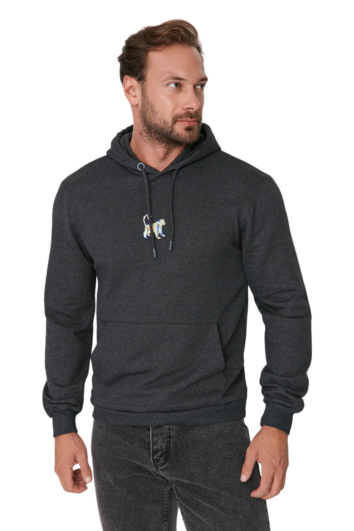 Trendyol Herren Anthracite Melange Tier Lange Ärmel Regulär Sweatshirts