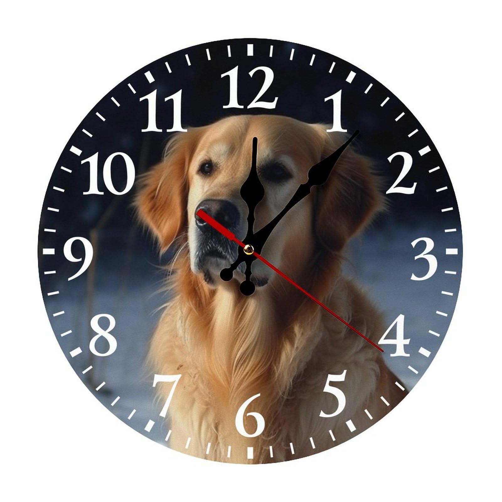 QMNLKH Golden Retriever Wall Clock for Home, Battery Operated Clock for Hotel, Round Wall Clock with Arabic Numerals White, Easy to Read, Non-Ticking Clocks for Living Room 30 * 30cm