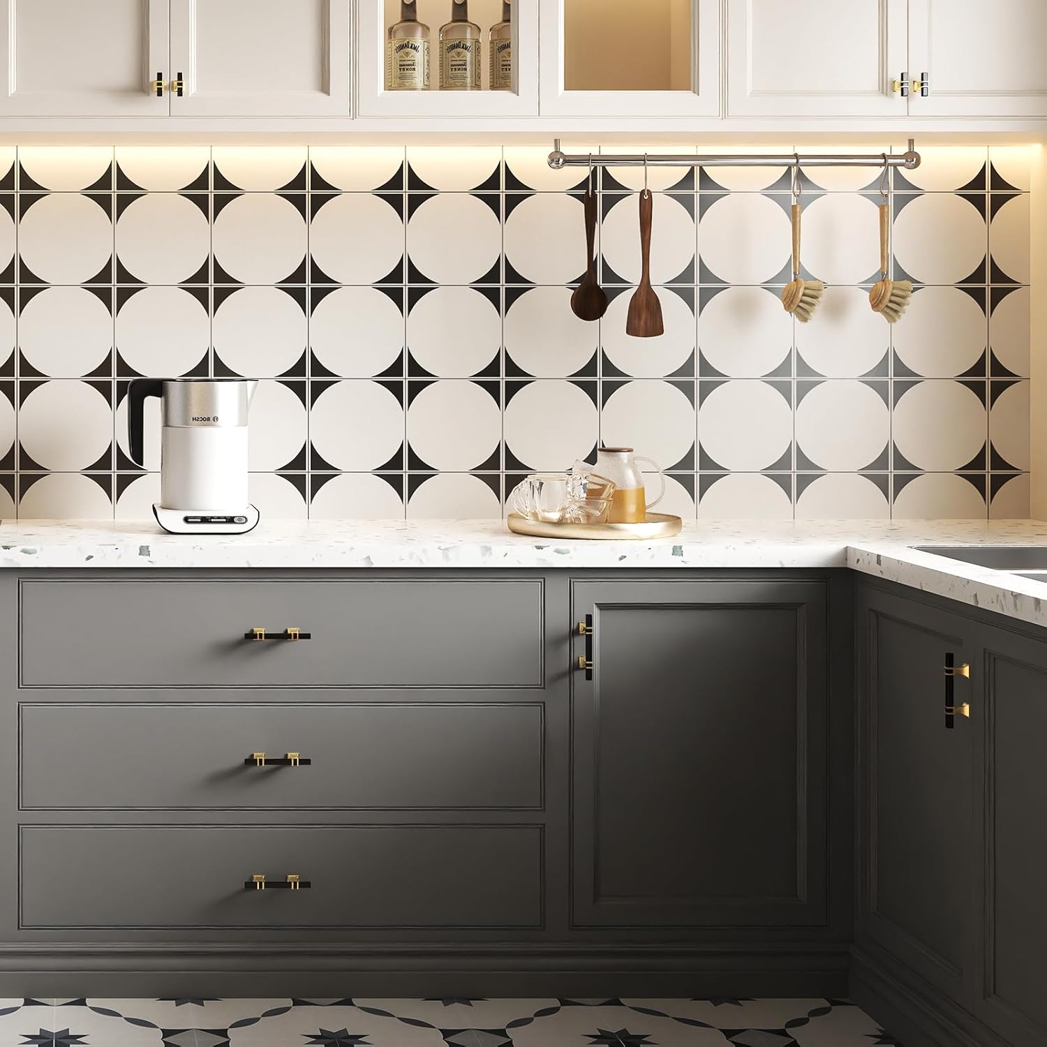 Rergy 10 Pack 3 Inch Solid Black and Gold Cabinet Pulls Square Zinc-Alloy Kitchen Cabinet Handles Drawer Pulls Dresser Handles Rust and Corrosion Prevention, Exquisite Touch