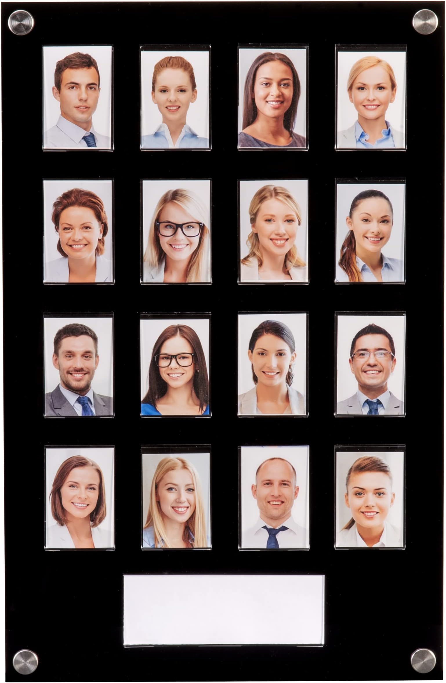 Get Acrylic Photo Frames - Black 16 Pocket Image Staff, Student, Employee Display Board With Pocket Header. 506mm Height x 328mm Width (50.6cm x 32.8cm)