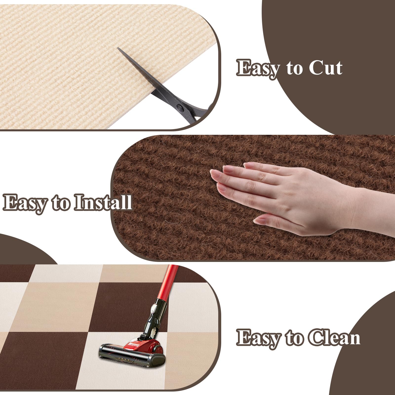 Selbstklebende Teppichfliesen, 30 Stück, 30 x 30 cm, rutschfeste Quadrate, Bodenbelag für Schlafzimmer, Wohnzimmer, Büro – 3 Farben zum Abdecken von Flecken