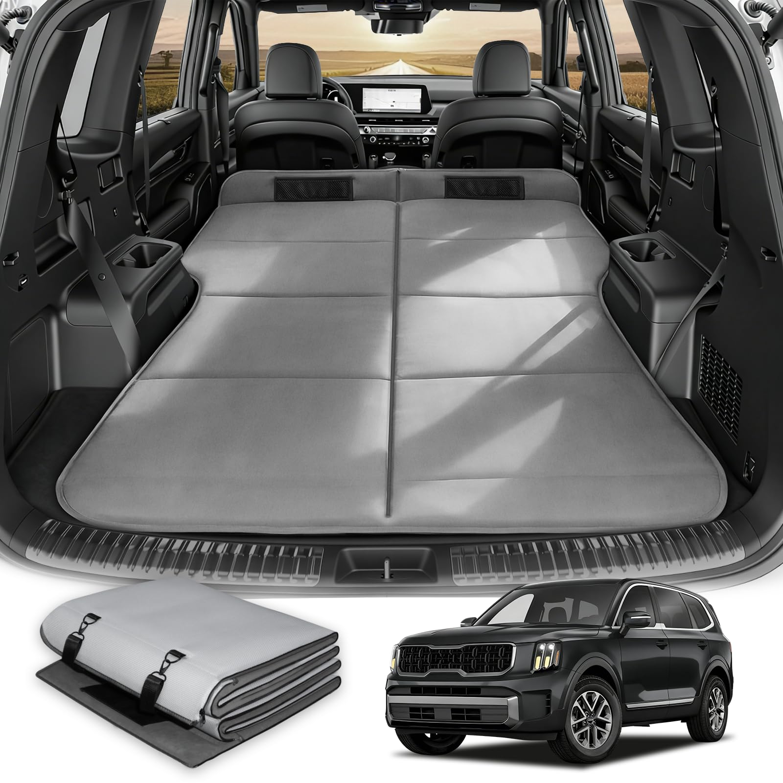 Car Bed for Kia Telluride, Foldable Non-Inflatable Memory Foam Camping Mattress, Thickened Portable SUV Trunk Sleeping Pad, Air Mattress Upgrade for Camping &amp; Travel Essentials, Outdoor Sleeping Bed