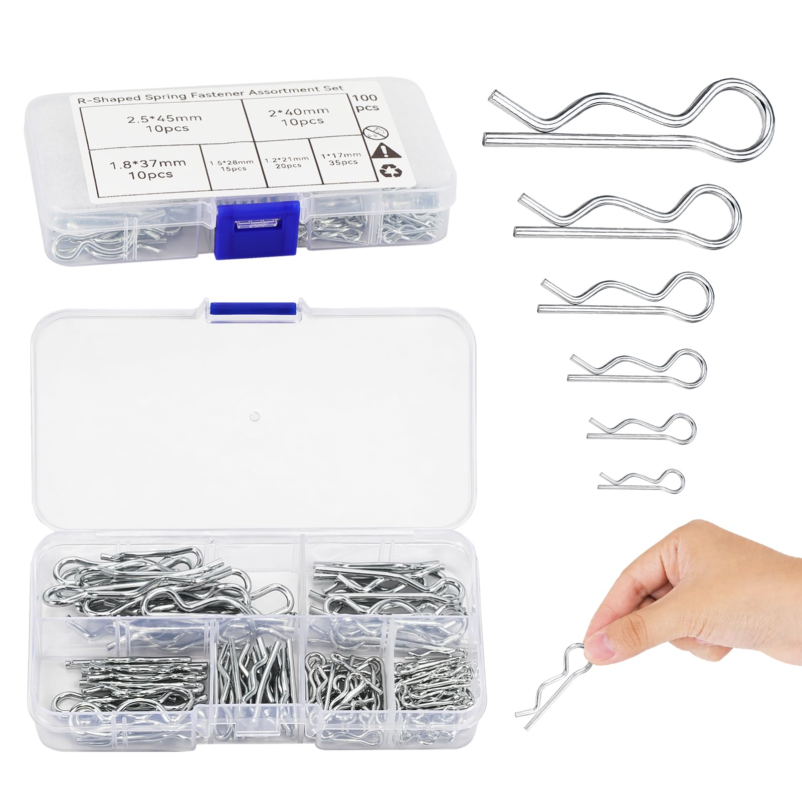100Pcs Cotter Pins Kit, Zinc Plated R Clips, 2mm Split Pins (Boxed)
