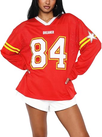 Women Jersey Shirts Oversized Number Graphic Tees Top | Breathable Fabric, Number Print, V-Neck Summer Top, Casual Streetwear, Soccer Style Y2K Tee, Party, Daily
