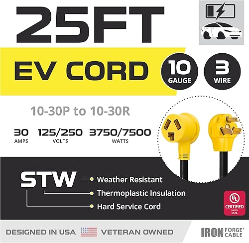 Miniatura 6 de Iron Forge Cable Cable de extensión para secadoraEV de 30 amperios de 15 pies - Cable eléctrico de calibre 10 STW negro 10 de 10-30P a 10-30R