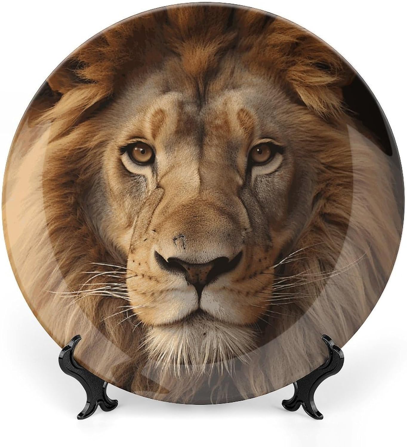 African Lion Head Bone China Decorative Plate Exquisite Ornamental Wall Hanging Platter 6/7/8/10 Inch Vintage Art Ceramic Decor Dish for Home Tabletop Decor Housewarming Gift