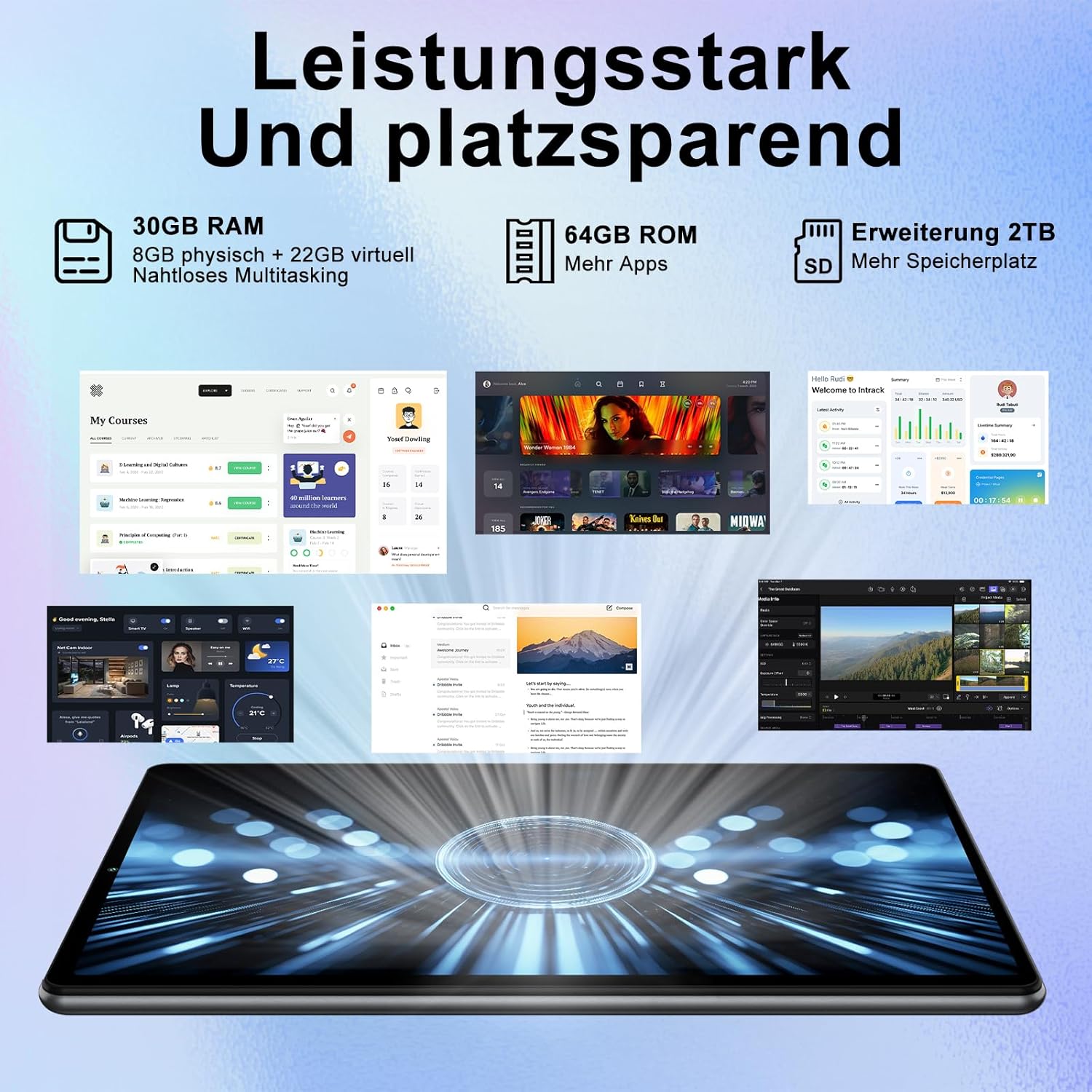 SKYEGG Android 15 Tablet 10 Inch with Gemini AI, 30GB RAM + Expandable to 2TB ROM, Widevine L1, 5G Wi-Fi, 6000mAh, Octa-Core, 5MP + 8MP, BT 5.0, Tablet with Keyboard + Mouse, Grey – Bild 4