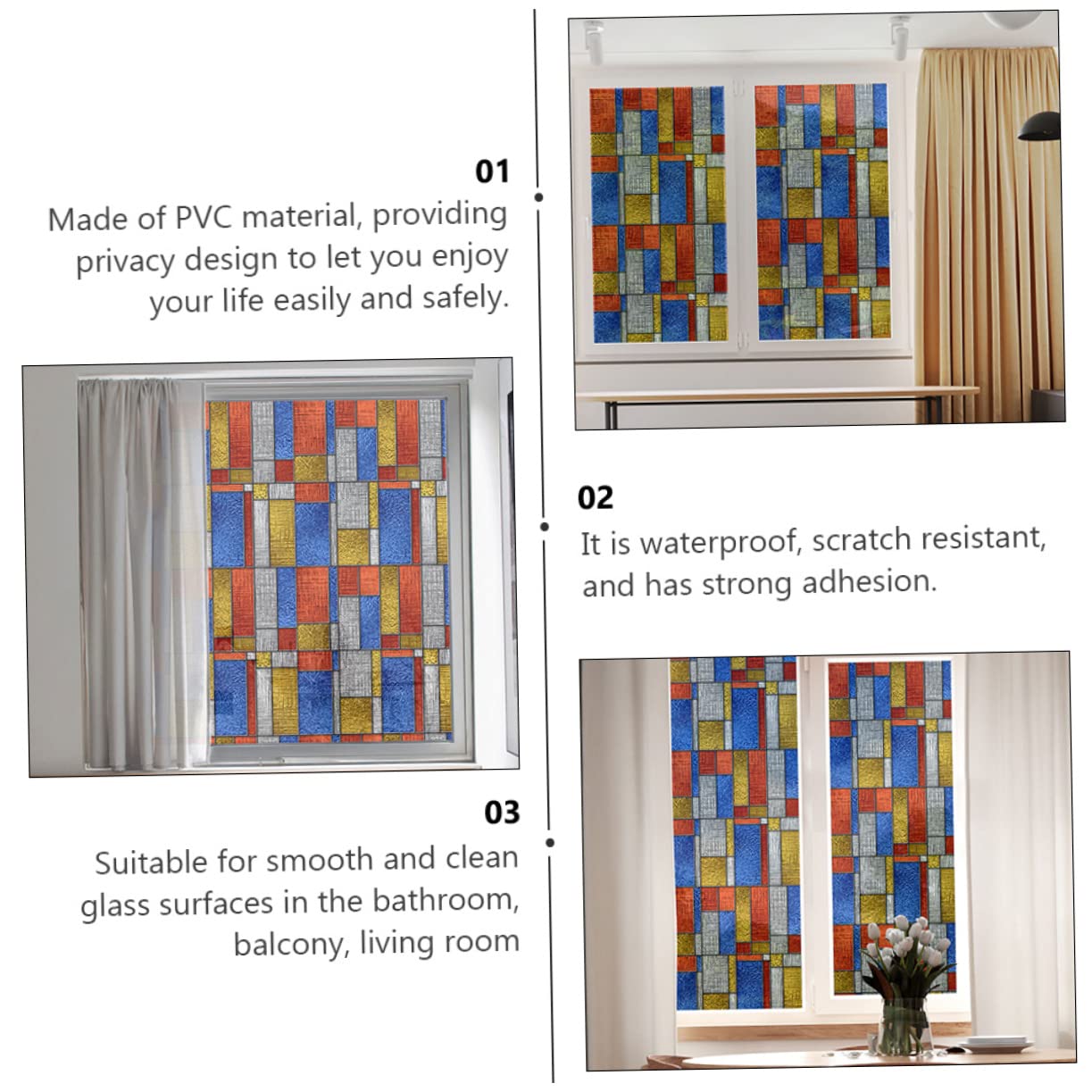 2piezas Película De Privacidad Para Ventanas Diseño No Adhesivo De Filtra Luz Solar y Brillo Para Baños Salones y Cocinas
