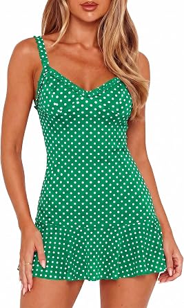Wenrine Womens Polka Dot Mini Dress Spaghetti Strap Summer Dresses