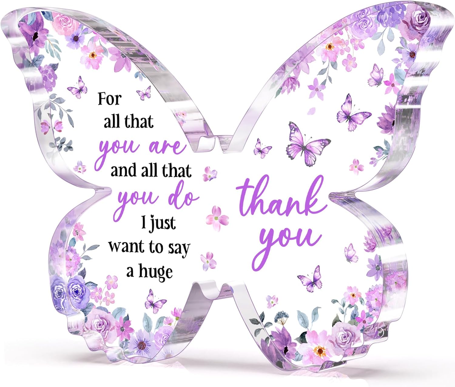Thank You Gifts for Women, Appreciation Gifts for Employee Teacher Coworker Nurse Friend, 5x3.8x0.5 Inch Butterfly Acrylic Plaque Decor, Graduation Wedding Thank You Grateful Gift Bulk - Purple