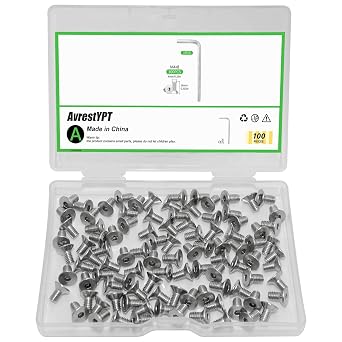 100Pcs M4x8mm Stainless Steel Flat Head Socket Cap Screws, Full Thread Allen Drive Countersunk Bolts, Bright Finish, Ideal for DIY & Home Repair