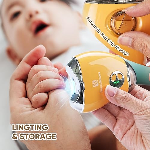 Miniatura 6 de Cortaúñas eléctrico 3 en 1 para bebés y adultos, recortadora recargable por USB con luz LED, pulidora y contenedor de almacenamiento, velocidad