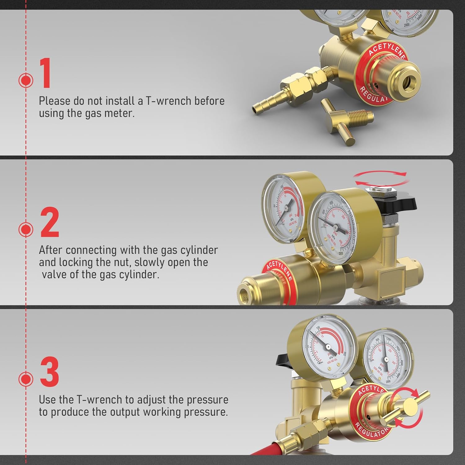 YESWELDER Acetylene and Oxygen Regulator, CGA540 and CGA200, Welding Gas Gauges With 9/16"-18 Outlet Thread and 1/4" Hose Connector, T-Handle