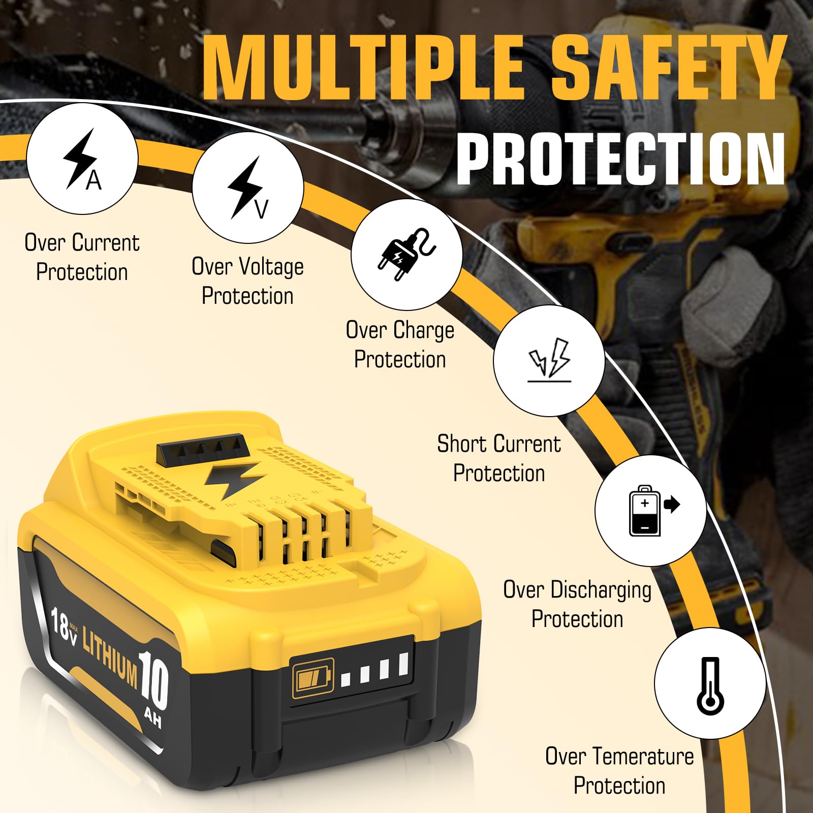 2Packs 18V 10000mAh Compatible pour Dewalt Batterie 18V