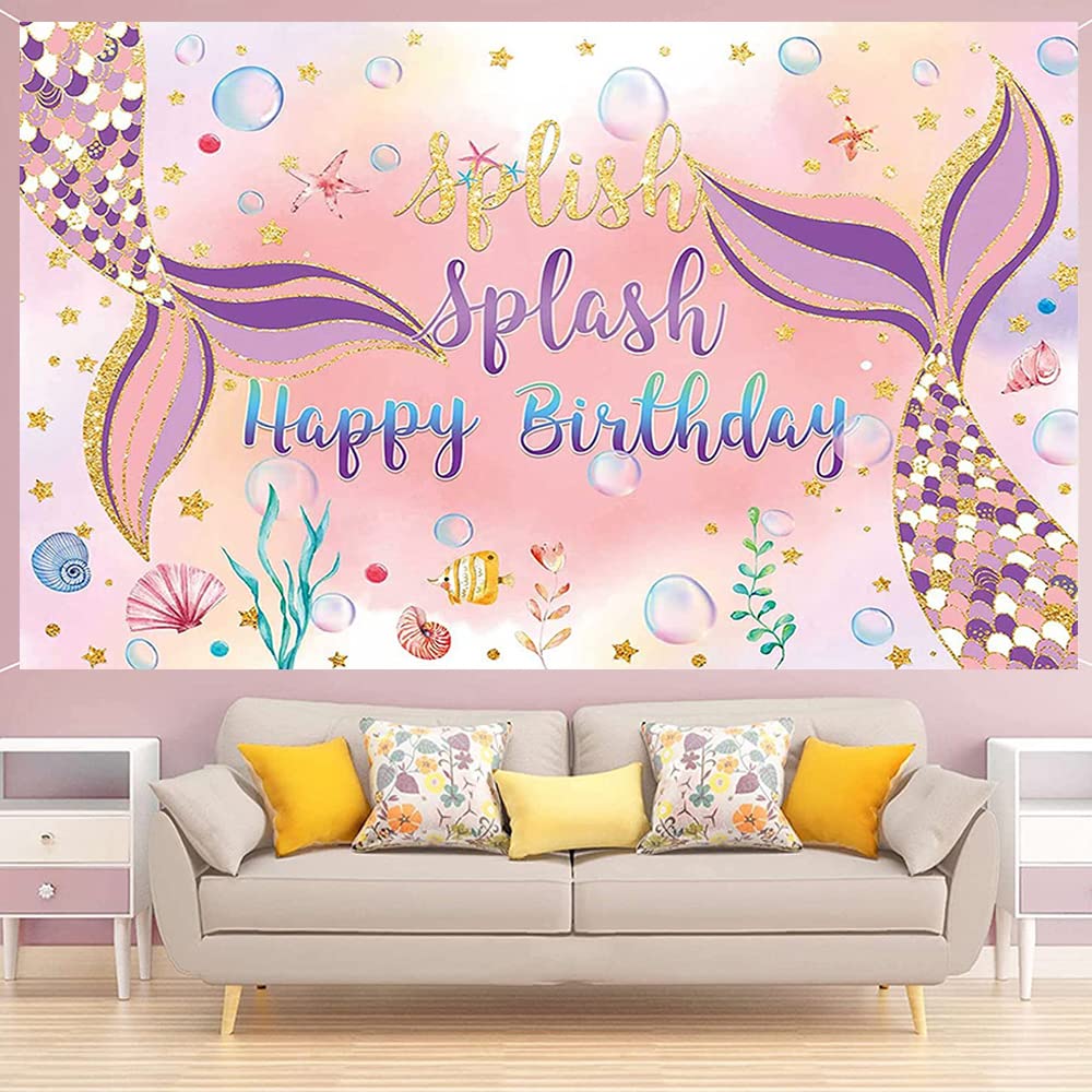 Toile de fond pour fête d'anniversaire sur le thème de la sirène sous la mer pour fille Toile de fond pour fête d'anniversaire sur le thème de la sirène sous la mer pour fille