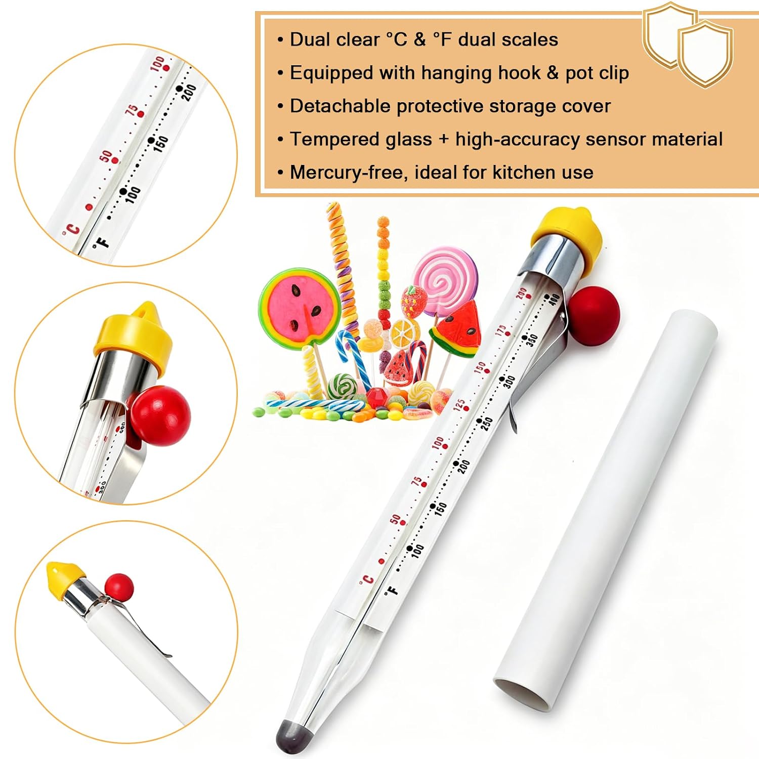 Candy Thermometer with Pot Clip, Instant Read Oil Thermometer for Frying