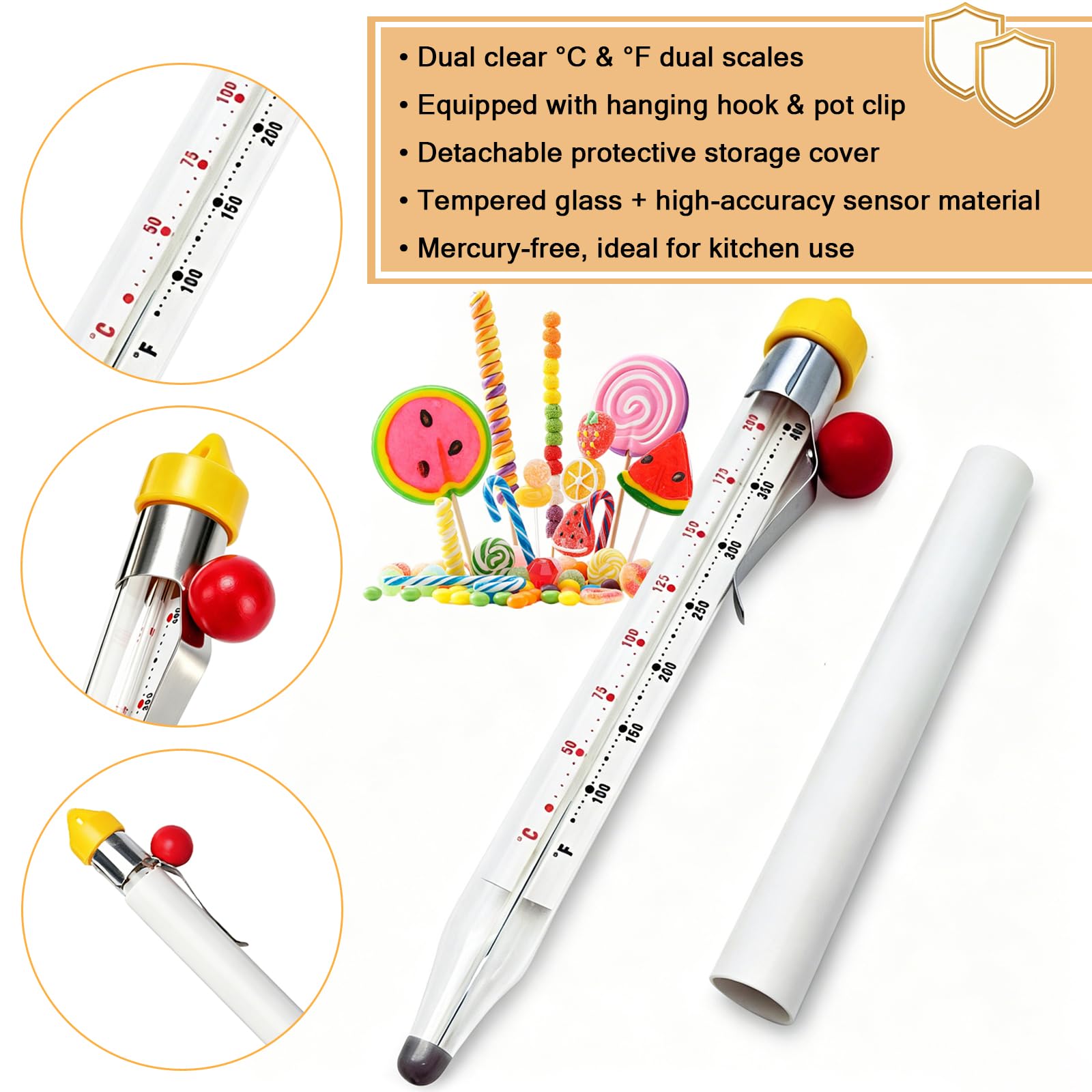 Süßigkeitenthermometer mit Topfclip, Frittieröl, Küche, Kochen, Süßigkeitenthermometer für die Herstellung von Süßigkeiten, Lebensmitteln, Bratöl, Marmelade, Sirup