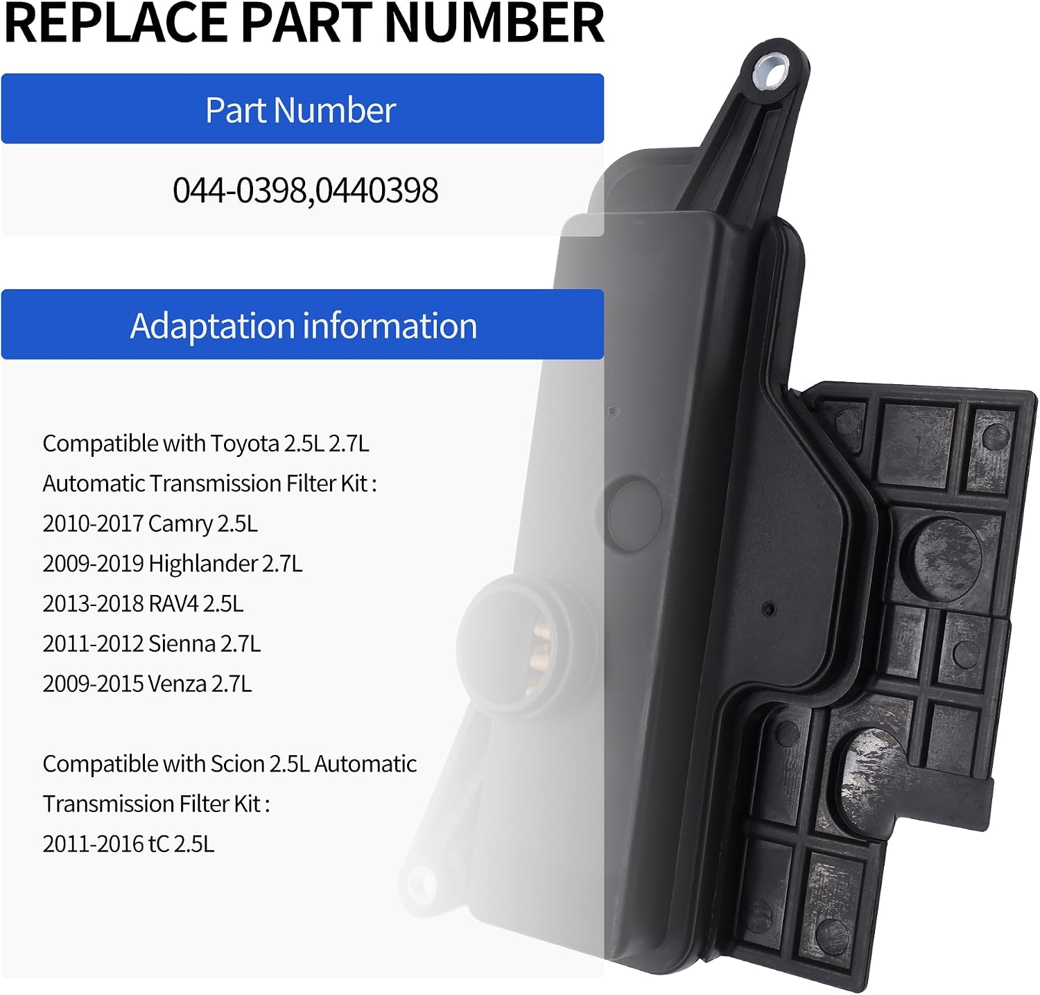 044-0398 Automatic Transmission Filter Kit with Gasket Compatible with U760E Transmission Toyota Scion Camry RAV4 Venza Sienna Replaces 0440398 3533073010 353300R010
