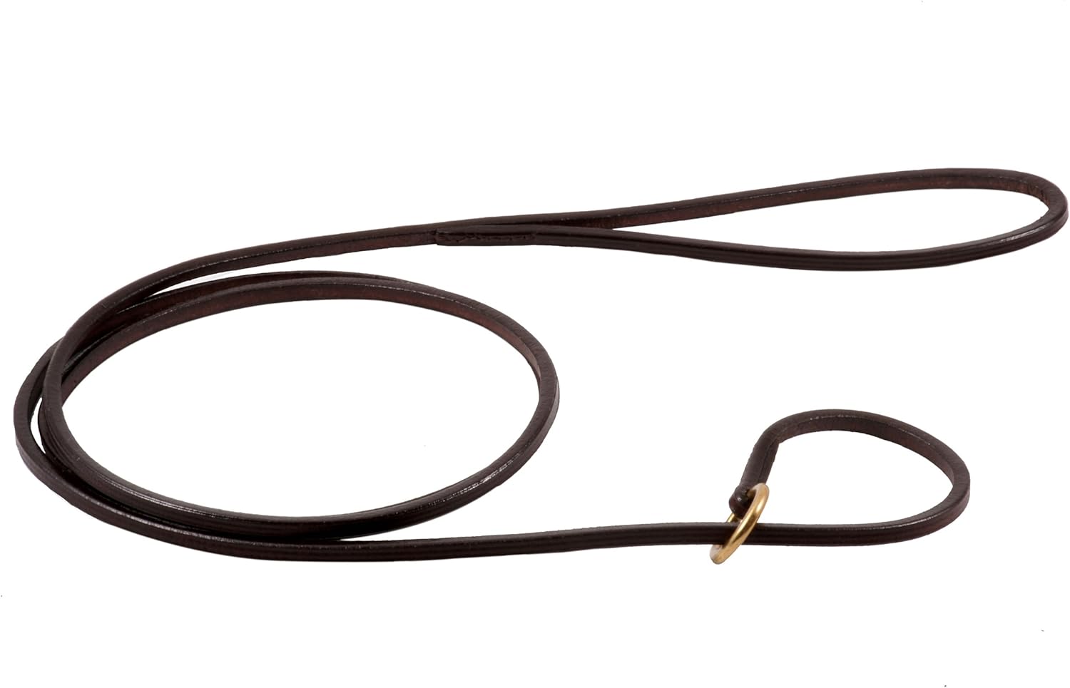 Alvalley Dog Training Flat Slip Lead - British Style Durable Leather Dog Leash - Smooth and Soft to Hold - Thin and Adjustable Slip Lead for Training, Walking, & Showing (Tan, 6ft Long, 5 mm Thick)