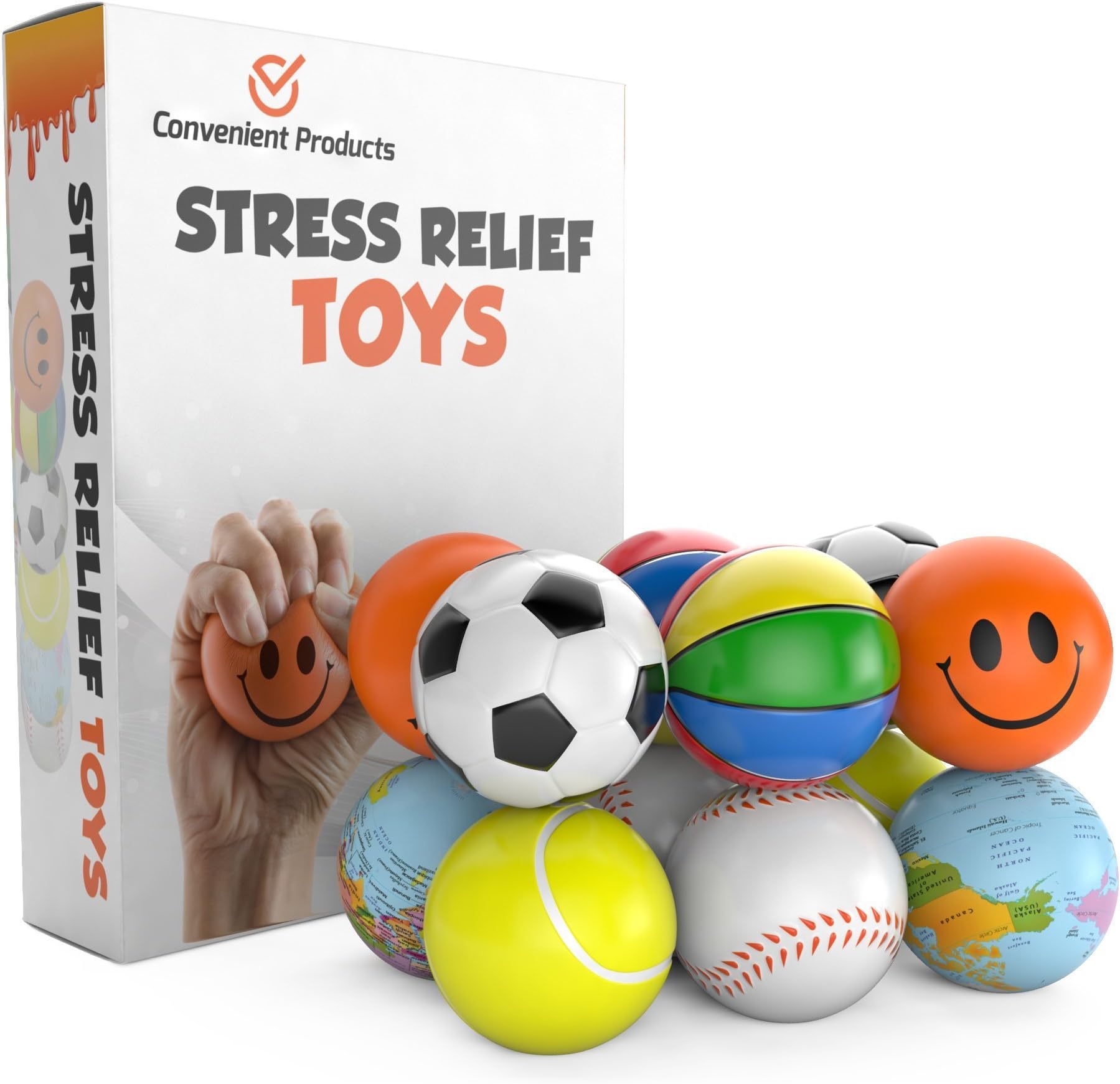 Stress Balls for Kids & Adults - 12 Pack - Stress Relief Toys - Pelotas Anti Stress - Stress Toys for Office