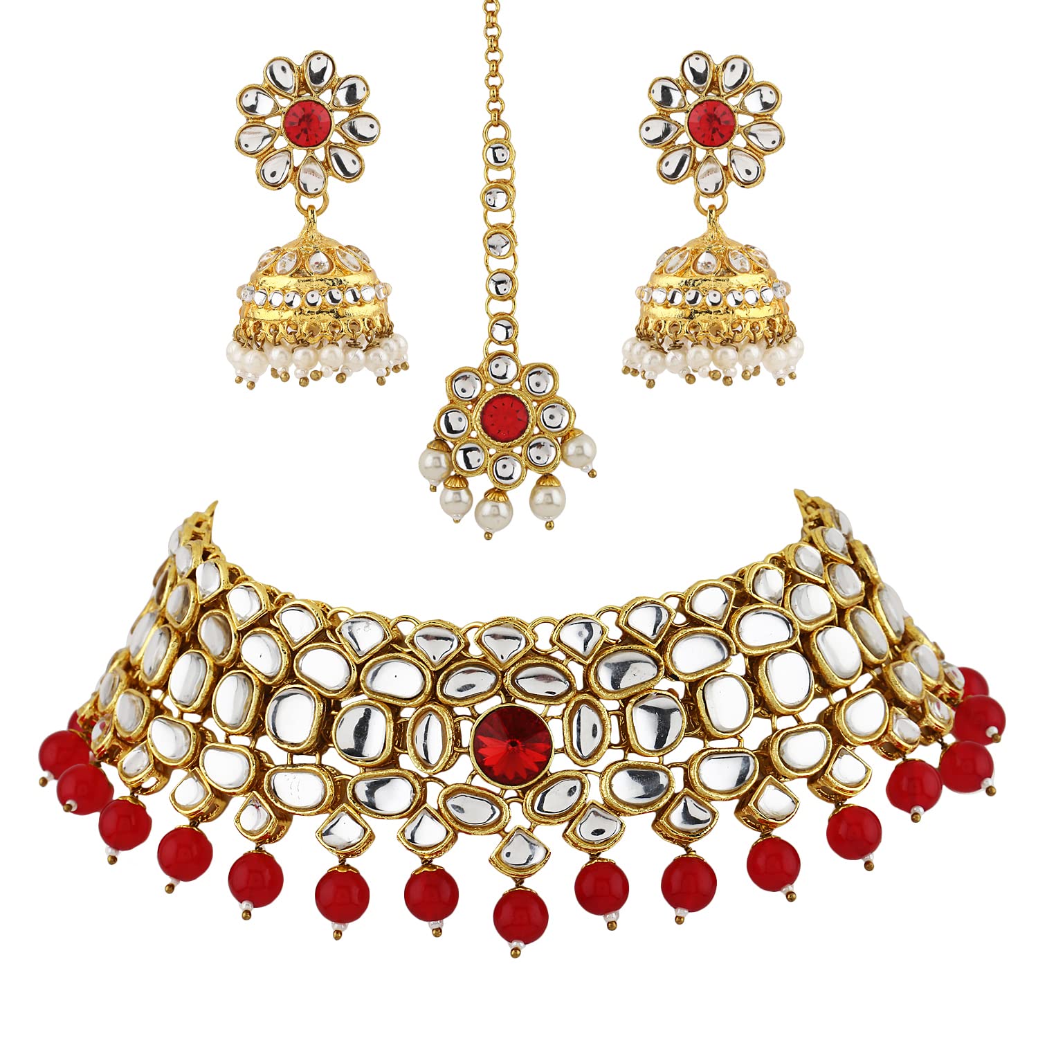Shining Diva Fashion Latest Stylish Fancy Choker Traditional Pearl Kundan Necklace Jewellery Set for Women (12290s), Red, One (B09KNRW4C9) Amazon Price History, Amazon Price Tracker