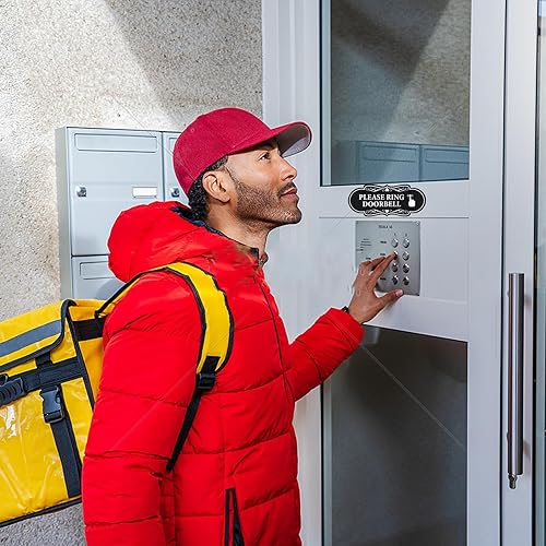 Miniatura 4 de 6 letreros autoadhesivos para timbre de puerta, entrada, recepción, aviso de vinilo para timbre de puerta en casa, oficina, 4.7 x 2 pulgadas