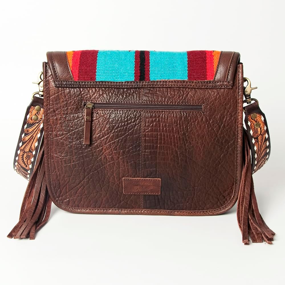 American Darling Cross Body Saddle Blanket Fabric Genuine Leather Western Women Bag Handbag Purse | Crossbody for Cute Travel