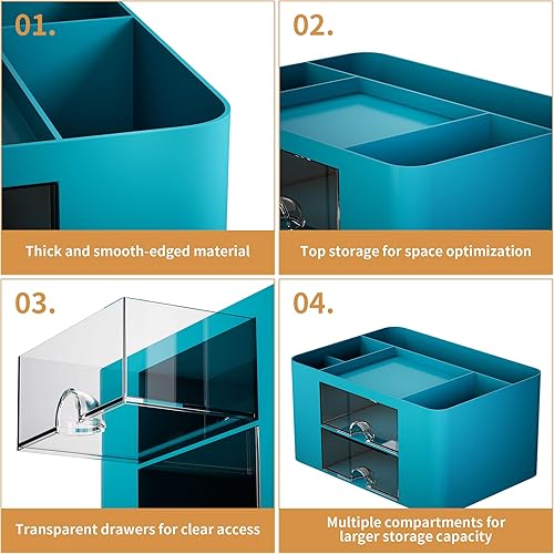 Miniatura 6 de Marbrasse Organizador de bolígrafos con 2 cajones, soporte multifuncional para escritorio, organizadores de escritorio y accesorios con 5