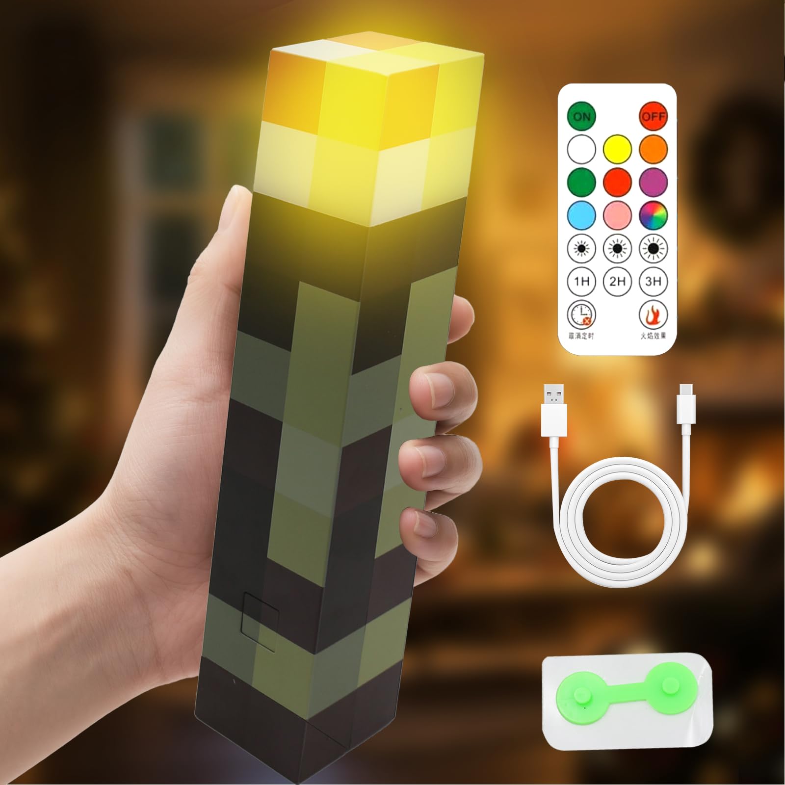 Wall Fackel Nachtlicht 28cm Craft Fackel Lampe mit Timer Fernsteuerbar 8 Farben Autochromatisch, Wiederaufladbar 3D Torch Lamp Nachttischlampe Kinder für Kinderzimmer Wohnzimmer Gaming Room Study Room