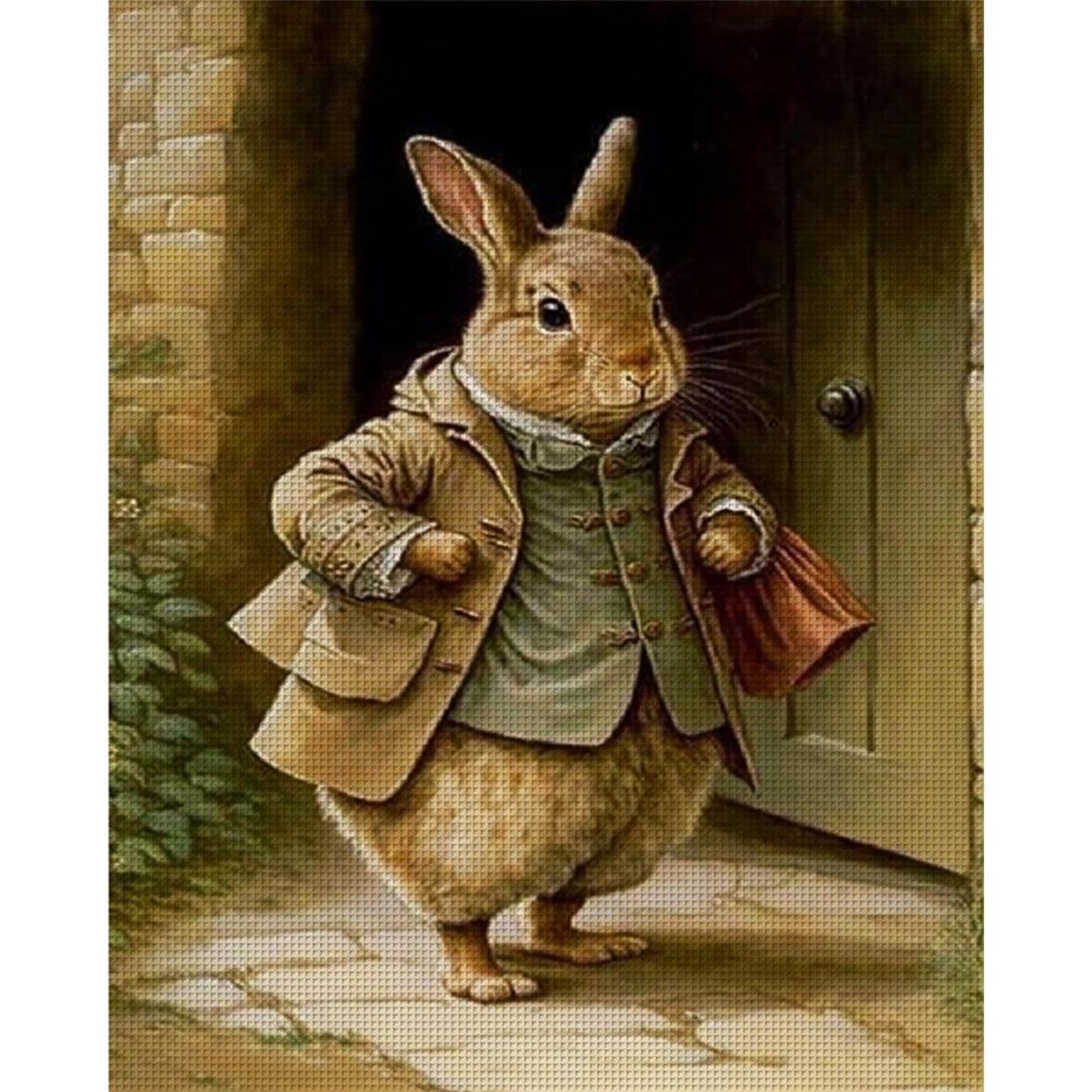 Easter Rabbit in Coat 11CT Stamped Cross Stitch Kits for Adults - Needlepoint Kits for Beginners, Embroidery Ornament Kit for Home Decor & Gifts(40 * 50cm)