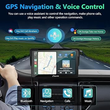 Portable Carplay Screen, Carpuride V3R Wireless Airplay&Android Auto, 7 Inch 1080P HD Touch Screen with Real 720P Backup Camera/BT 5.0/Mirror Link/USB Playback/Noise Reduction Chip AUX