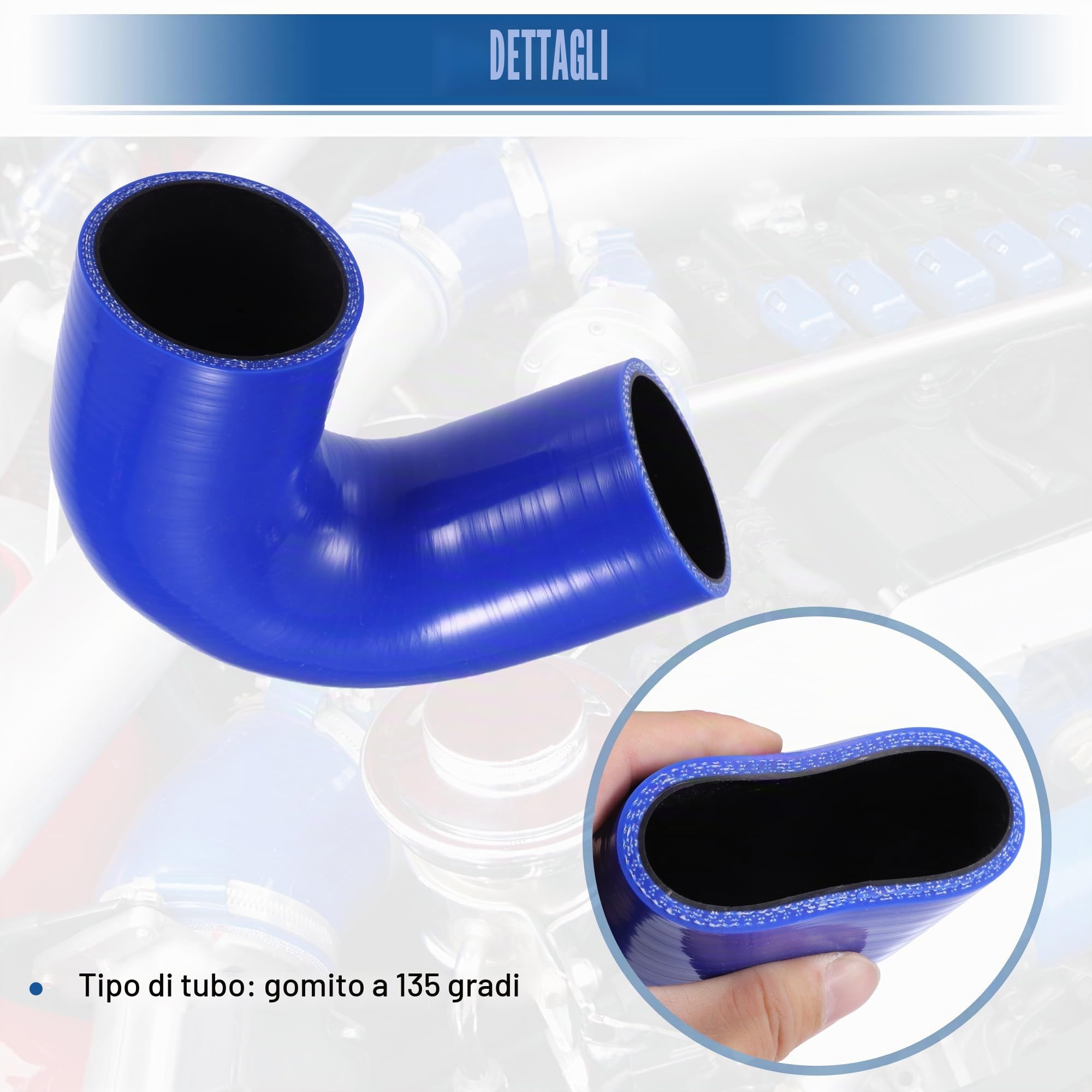 QUARKZMAN Tubo Silicone Universale 60mm 2.36" ID 135°C Blu 1pc Per Auto | Diametro Esterno: 70mm, Spessore: 5mm, Lunghezza: 100mm, Temperatura: -60°C~300°C, Prodotto Universale