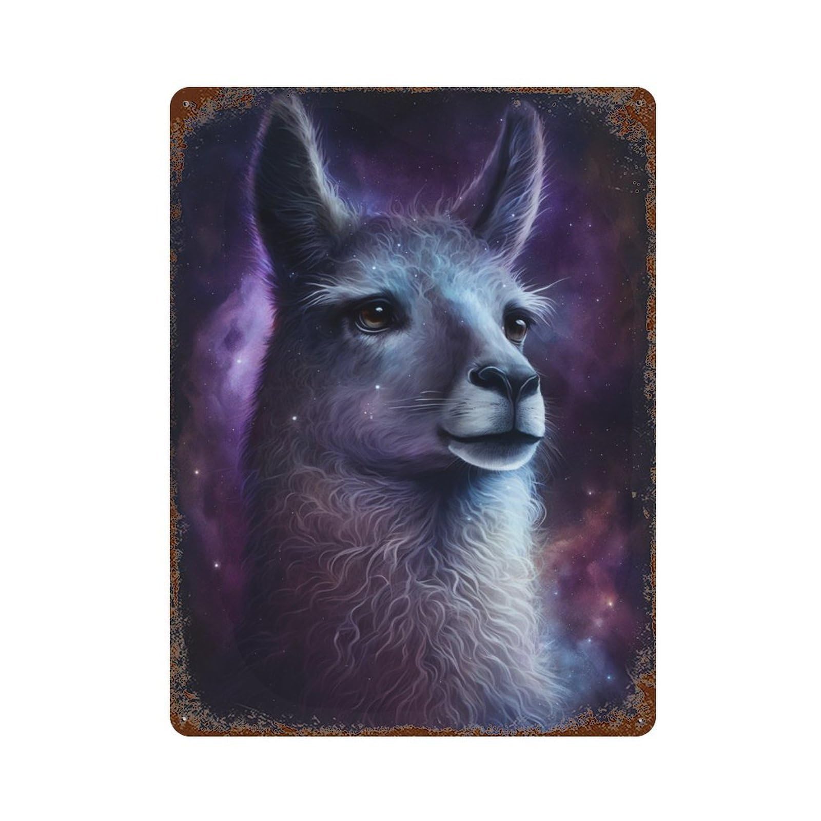Cosmic Llama Portrait-23 Weathered Tin Sign 15.7"x11.8", Decorative Metal Wall Art for Garage, Bar And Workshop Decor