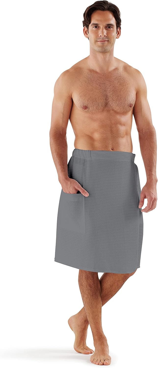 Boca Waffle Shower Wrap, Lightweight Mens Sauna Towel Wrap for Home, Spa or Gym - Secure & Adjustable