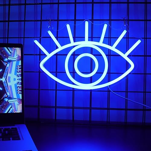 Miniatura 8 de Attivolife Letrero de neón de ojos, luz nocturna decorativa azul malvado de ojo con alimentación USB, decoración de pared para dormitorio, sala de