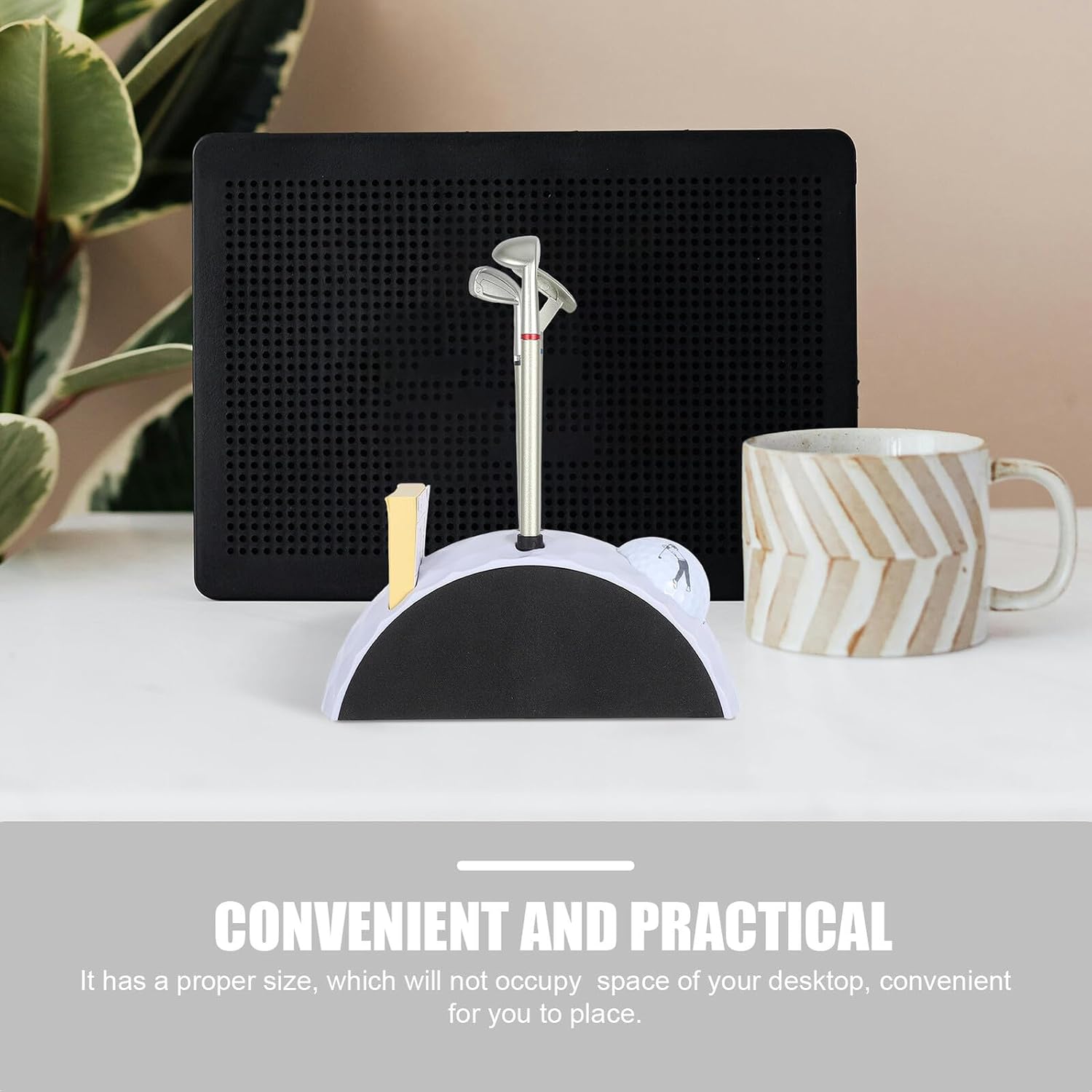Golf Pen Holder Rotating 360° White Desktop Golf Statue Decor for Office and Father’s Day