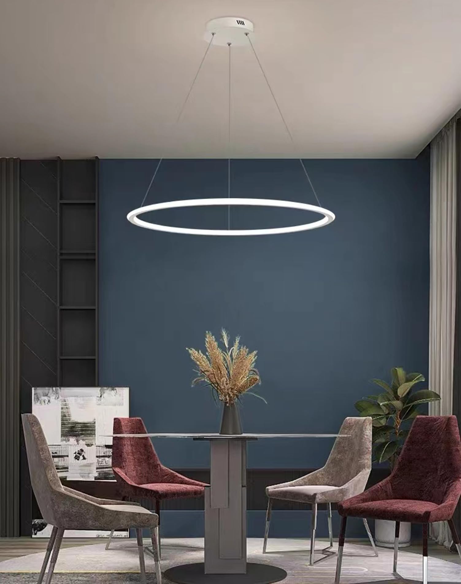 Modern LED Pendant Lamp Dining Table Dimmable Modern LED Pendant Lamp with Remote Control, Modern Round Living Room Lamp Hanging for Dining Room Office Dining Table Lamp Kitchen Lamp (White, Ø60cm)