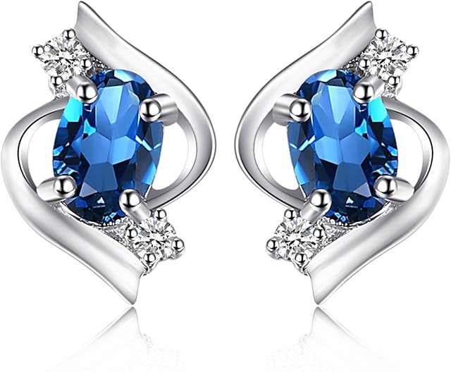 JewelryPalace Oval Cut 1.1ct Genuine London Blue Topaz Stud Earrings For Women, Silver 925 Women's Blue Topaz Earrings Silver with Blue Stone Gemstone Girls