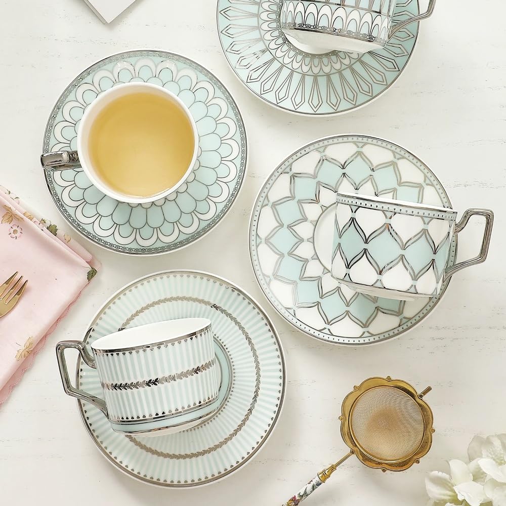 Zestaw filiżanek do kawy, kubki do kawy z uchwytem, ​​4-pakowa ceramiczna filiżanka do espresso ze spodkiem, filiżanka do espresso, mleka, herbaty
